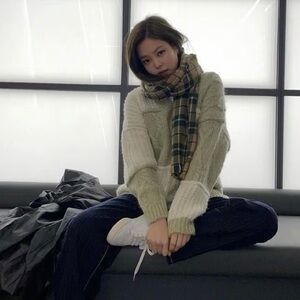 Zara V-Neck Patchwork Sweater in Cream and Tan